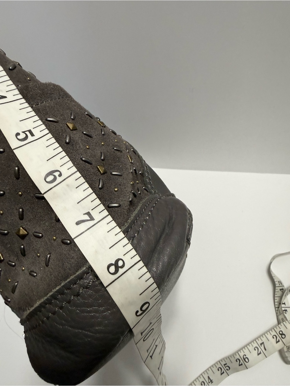 The Sak Gray, Leather, Studded, Hobo Shoulder Bag, Spacious Interior, Beautiful - Picture 10 of 12